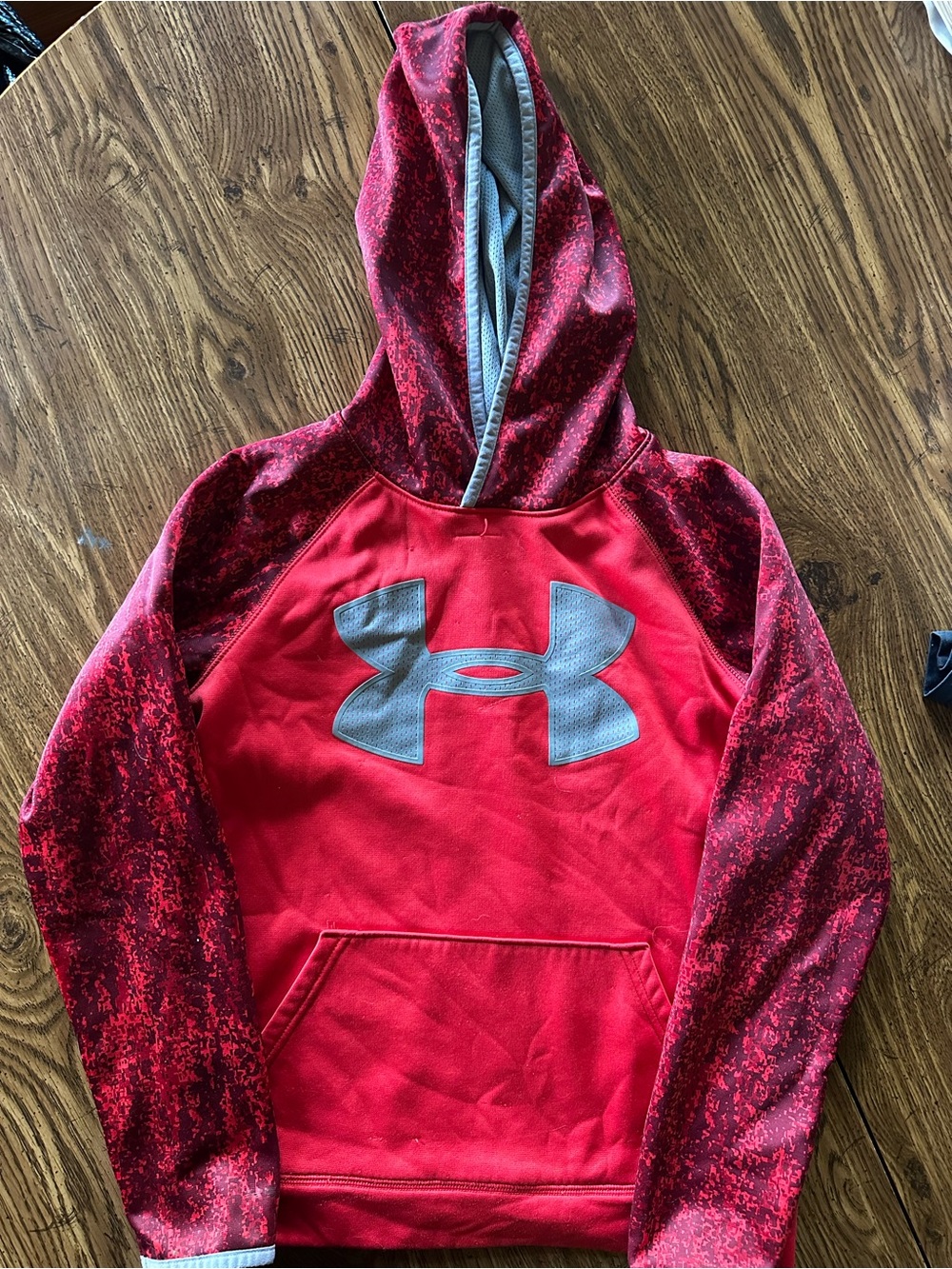 Under Armour Kids Red Hooded Sweatshirt with Gray Logo
